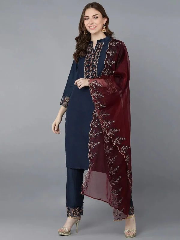 Ahika Poly Silk Embroidered Kurta Trousers With-PKSKD1258A_XS