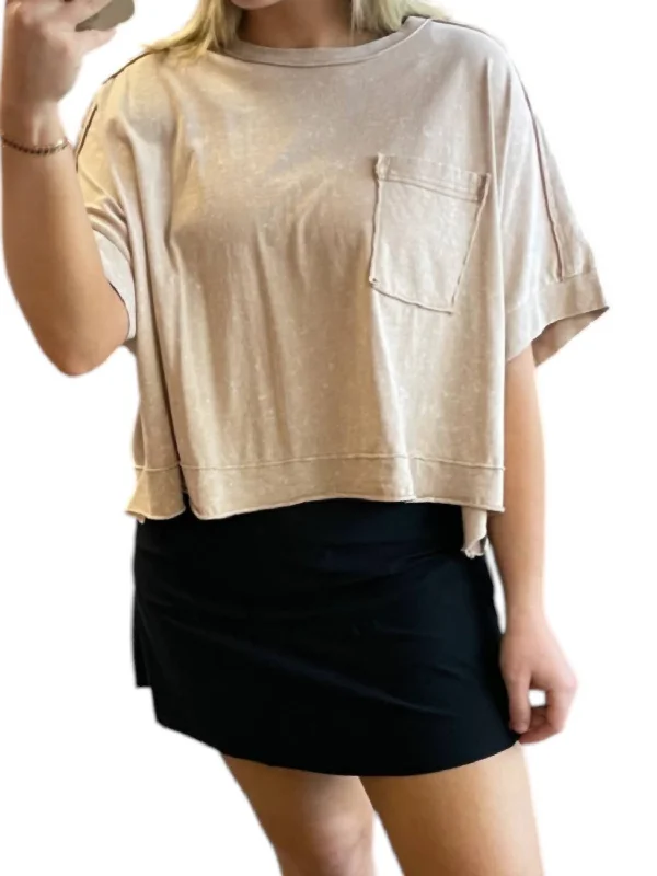 Oversized Washed Short Sleeve Top In Taupe