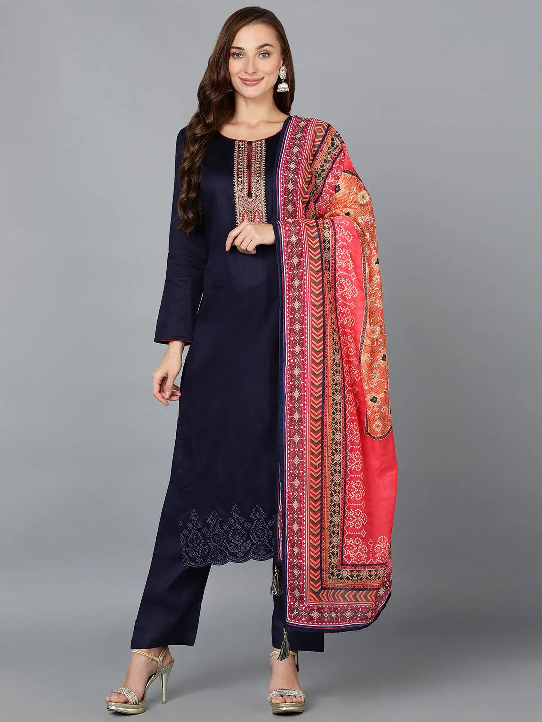 Ahika Women Poly Cotton Blend Embroidered Kurta