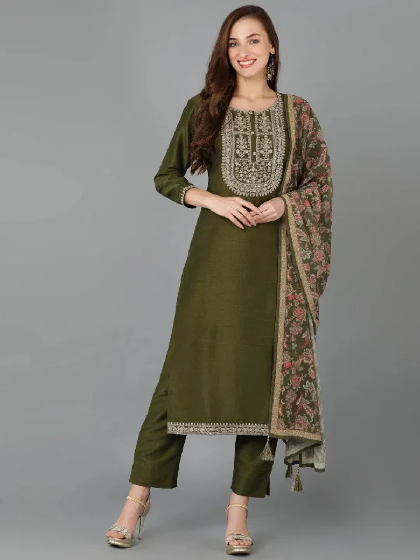 Ahika Women Silk Blend Yoke Design Solid-PKSKD1823_XS