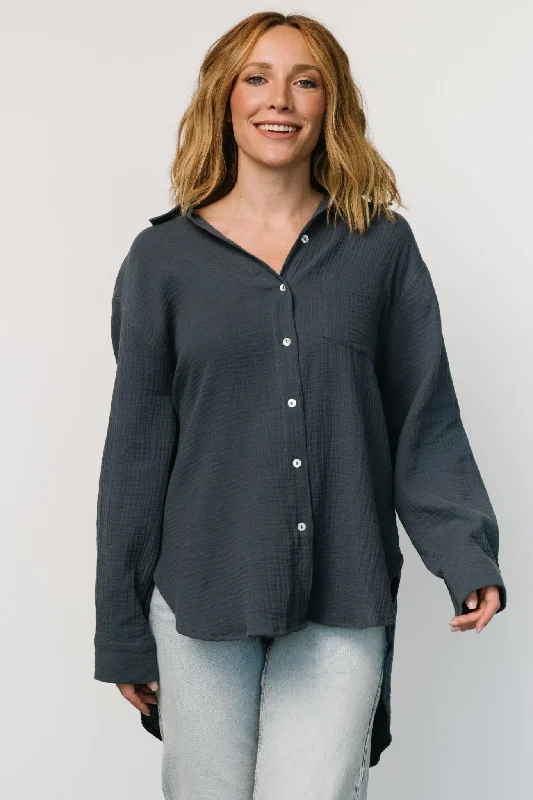 Hilde Oversized Button Top | Blue