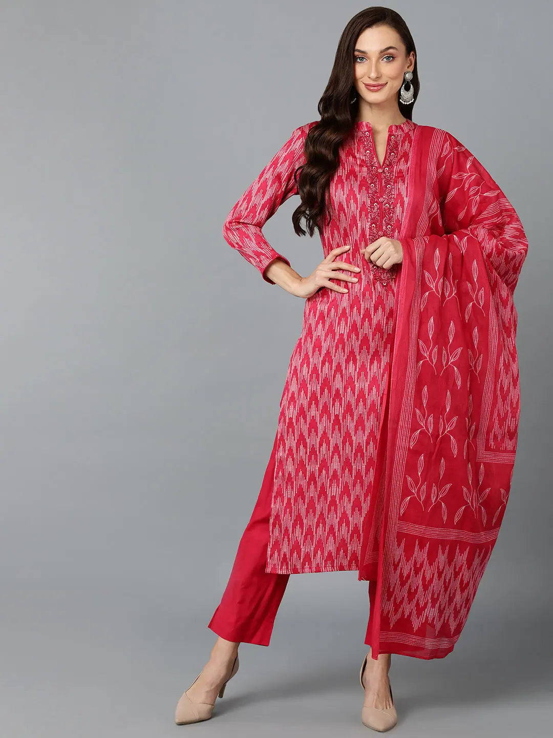 Silk Blend Rani Pink Straight Kurta Pant-VKSKD1813_XS