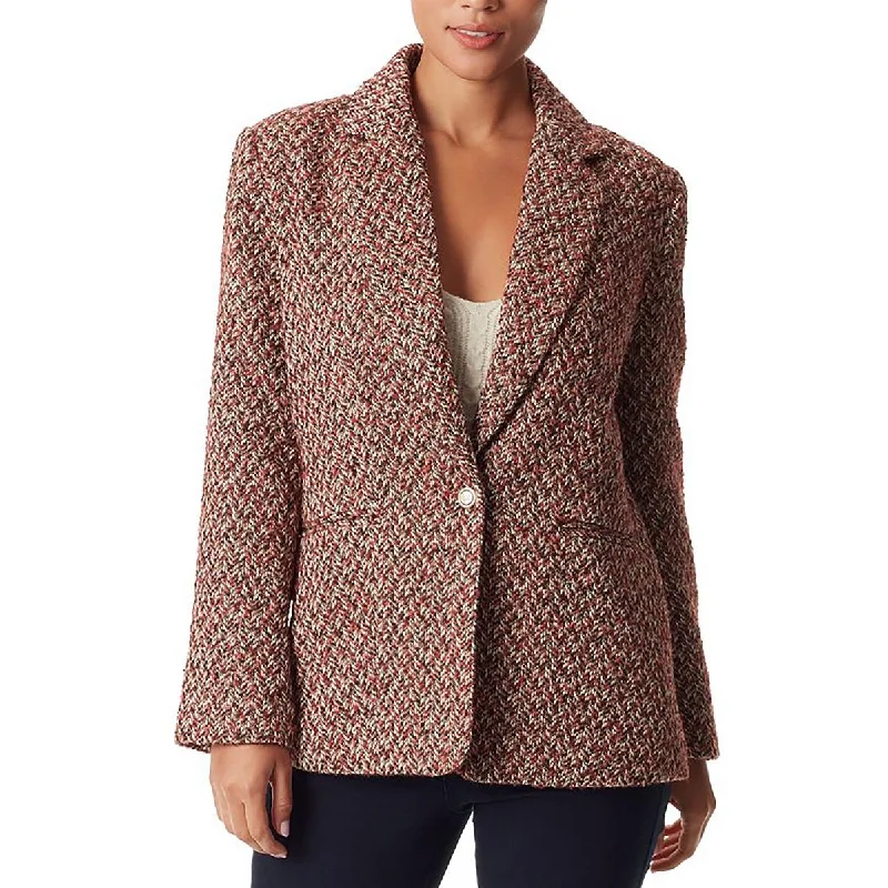 Womens Herringbone Collared One-Button Blazer