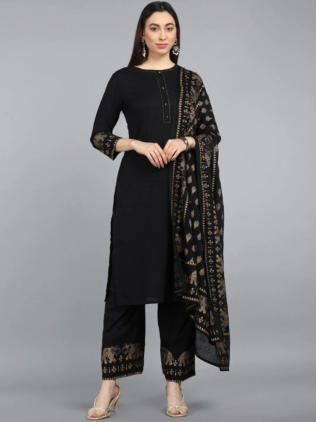 Ahika Pure Cotton Printed Kurta Pant Dupatta-VKSKD1060AB_S