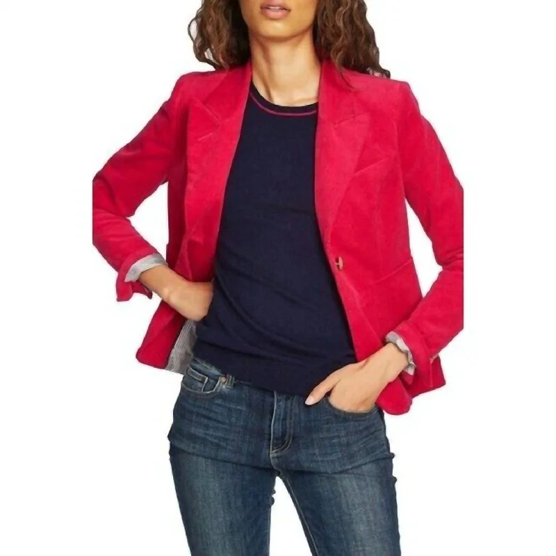 Corduroy Gold Buttons Crop Blazer In Pink