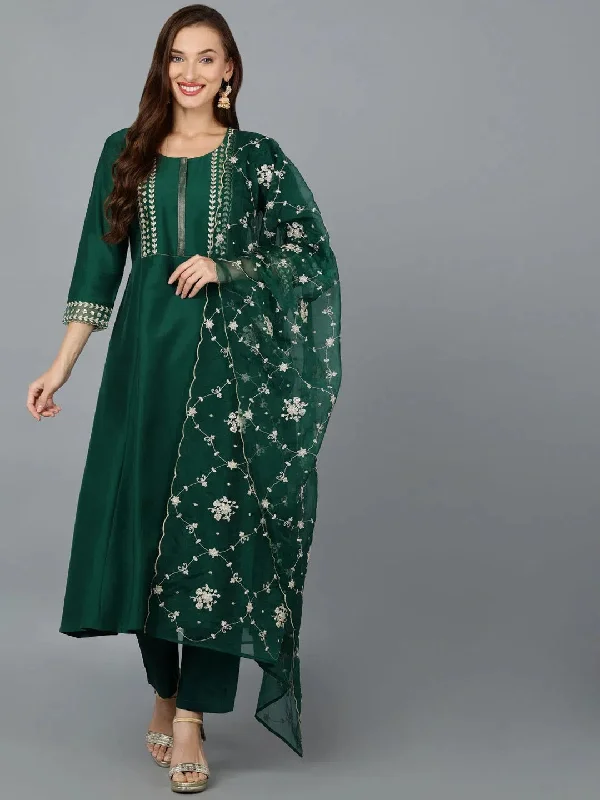 Bottle Green Silk Blend Embroidered Party wear-PKSKD1903_XS