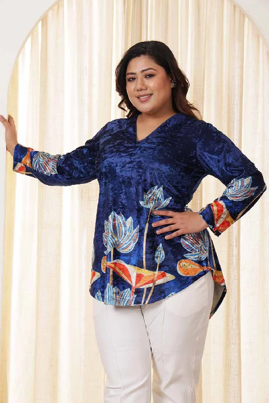 Plus Size Blue Floral Velvet Top