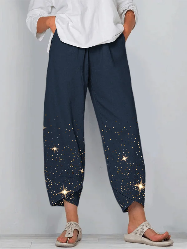 Star Print Elastic Waist plus Size Irregular Hem Casual Pants