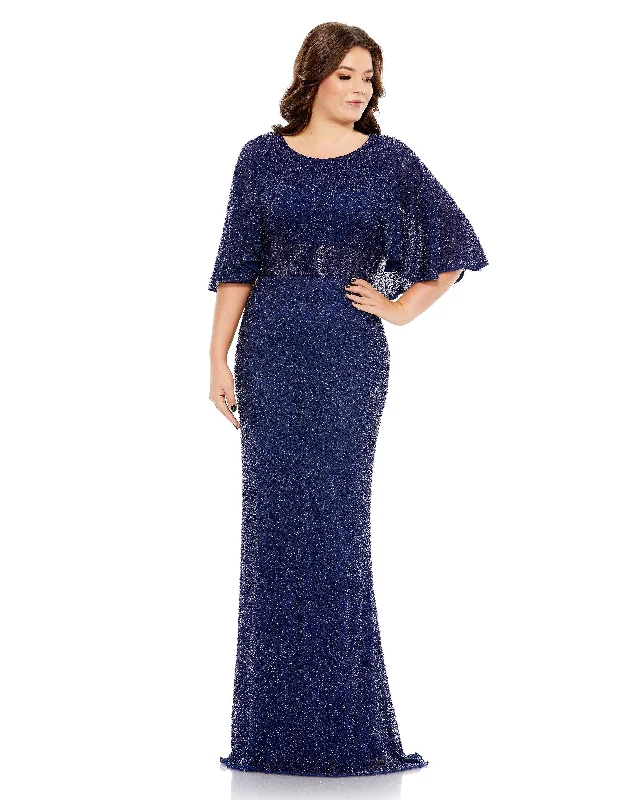 Mac Duggal 5361 Fabulouss Plus Size Long Cape Sleeve Dress