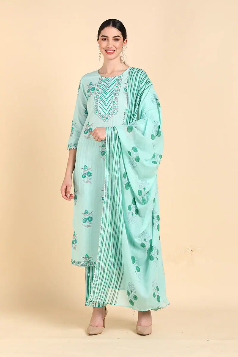 Ahika Cotton Printed Kurta Pant Dupatta Set-VKSKD1393_S