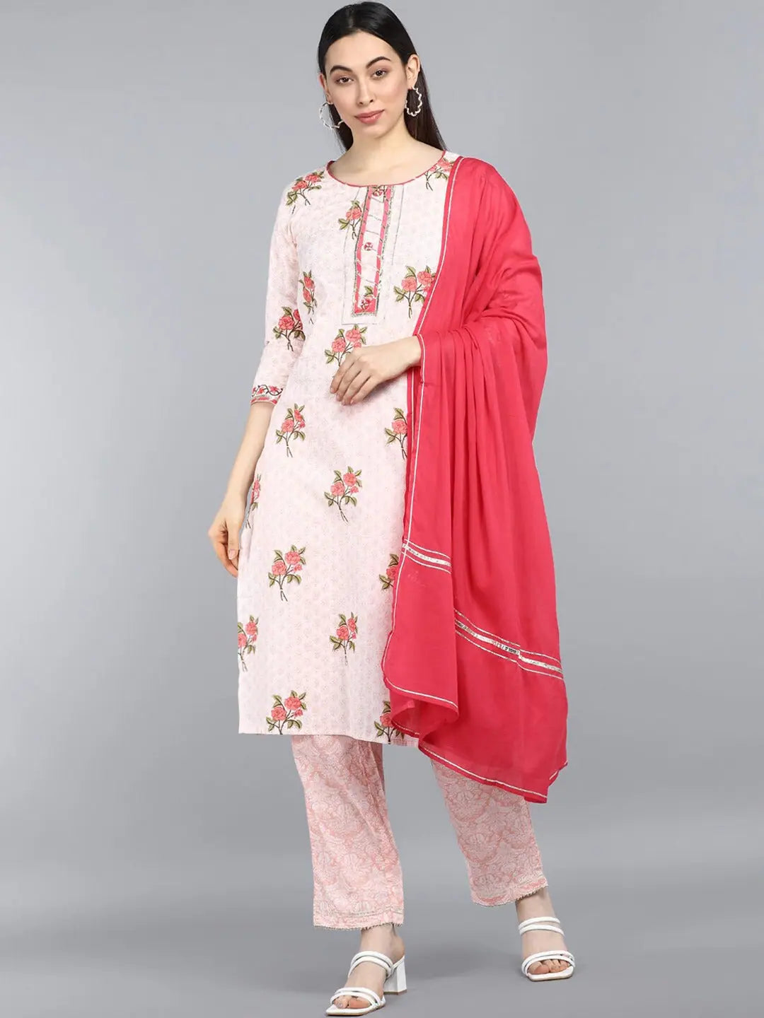 Ahika Pure Cotton Printed Kurta Pant Dupatta-VKSKD1021AB_S