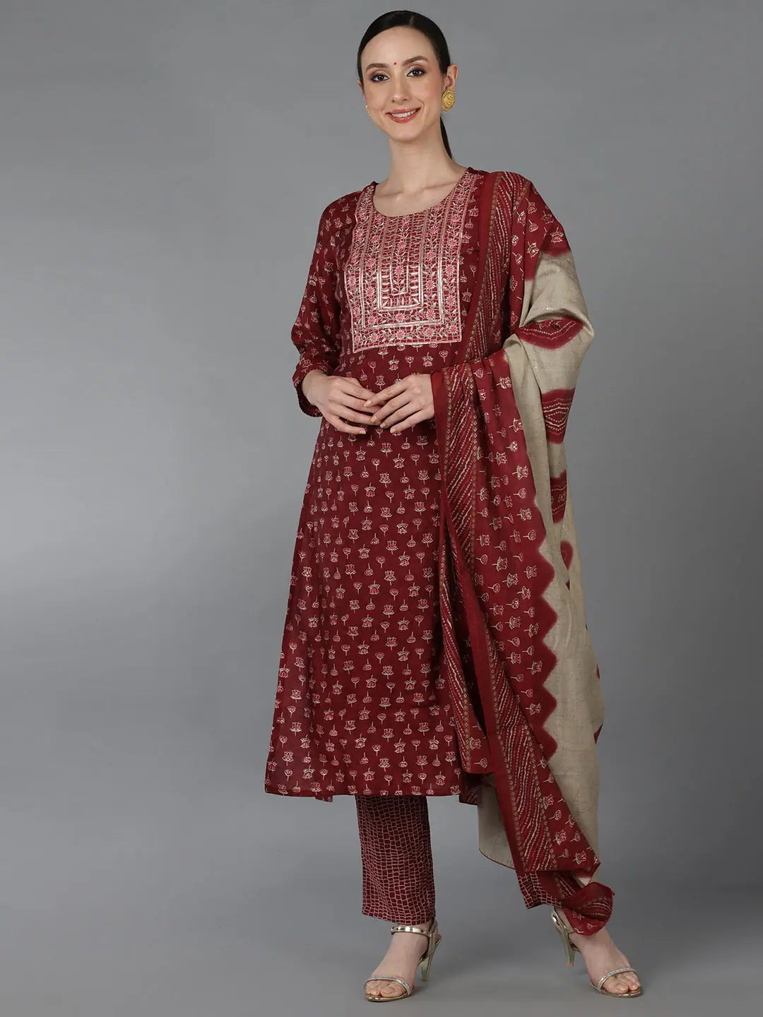 Ahika Women Silk Blend Yoke Design Printed-VKSKD1670_S