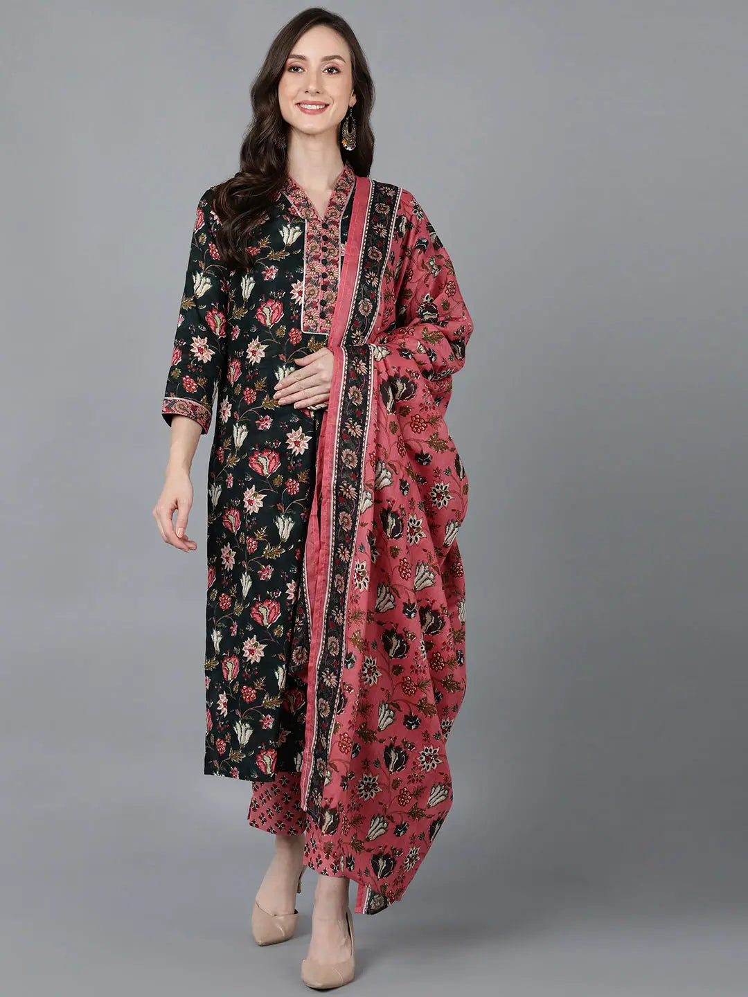 Ahika Women Cotton Floral Printed Kurta Trouser-VKSKD1578A_XS