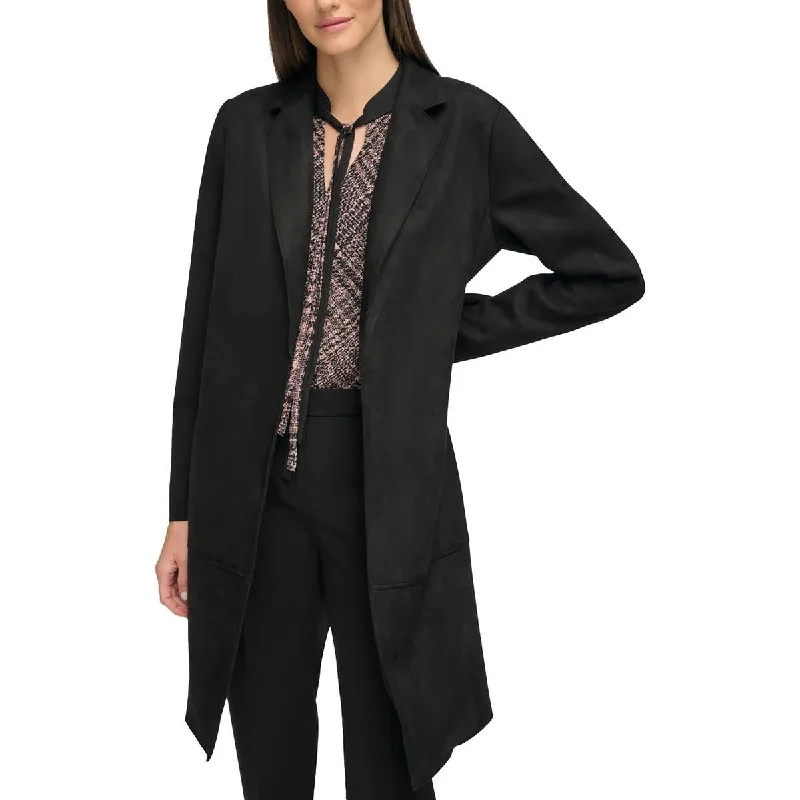 Womens Faux Suede Office Open-Front Blazer