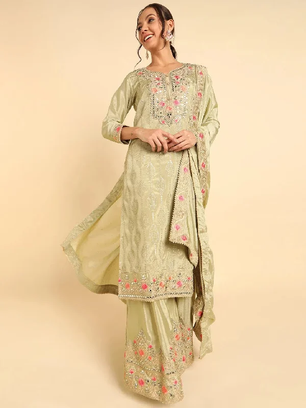 Ahika Poly Silk Embroidered Kurta Sharara Dupatta-PKSKD1366_XS