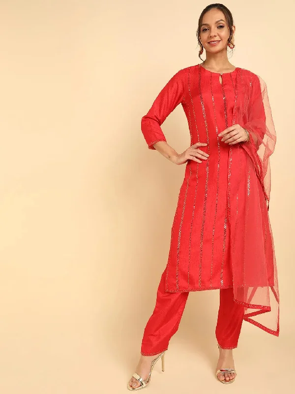 Ahika Poly Silk Solid Kurta Trousers Dupatta-PKSKD1381_XS