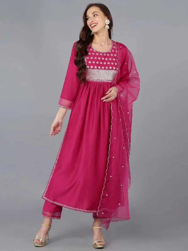 Ahika Women Silk Blend Embroidered Solid Kurta-PKSKD1737_XS