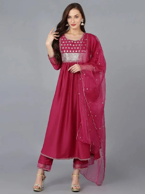 Ahika Women Silk Blend Embroidered Solid Kurta-PKSKD1739_XS