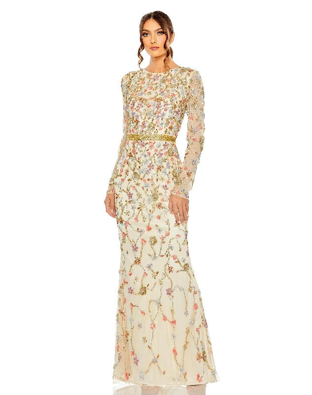 Mac Duggal 6016 Long Sleeve Formal Floral Dress