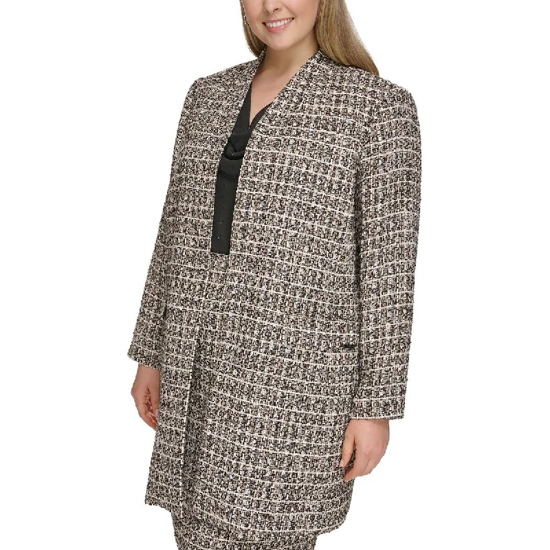 Plus Womens Tweed Open Front Duster Blazer