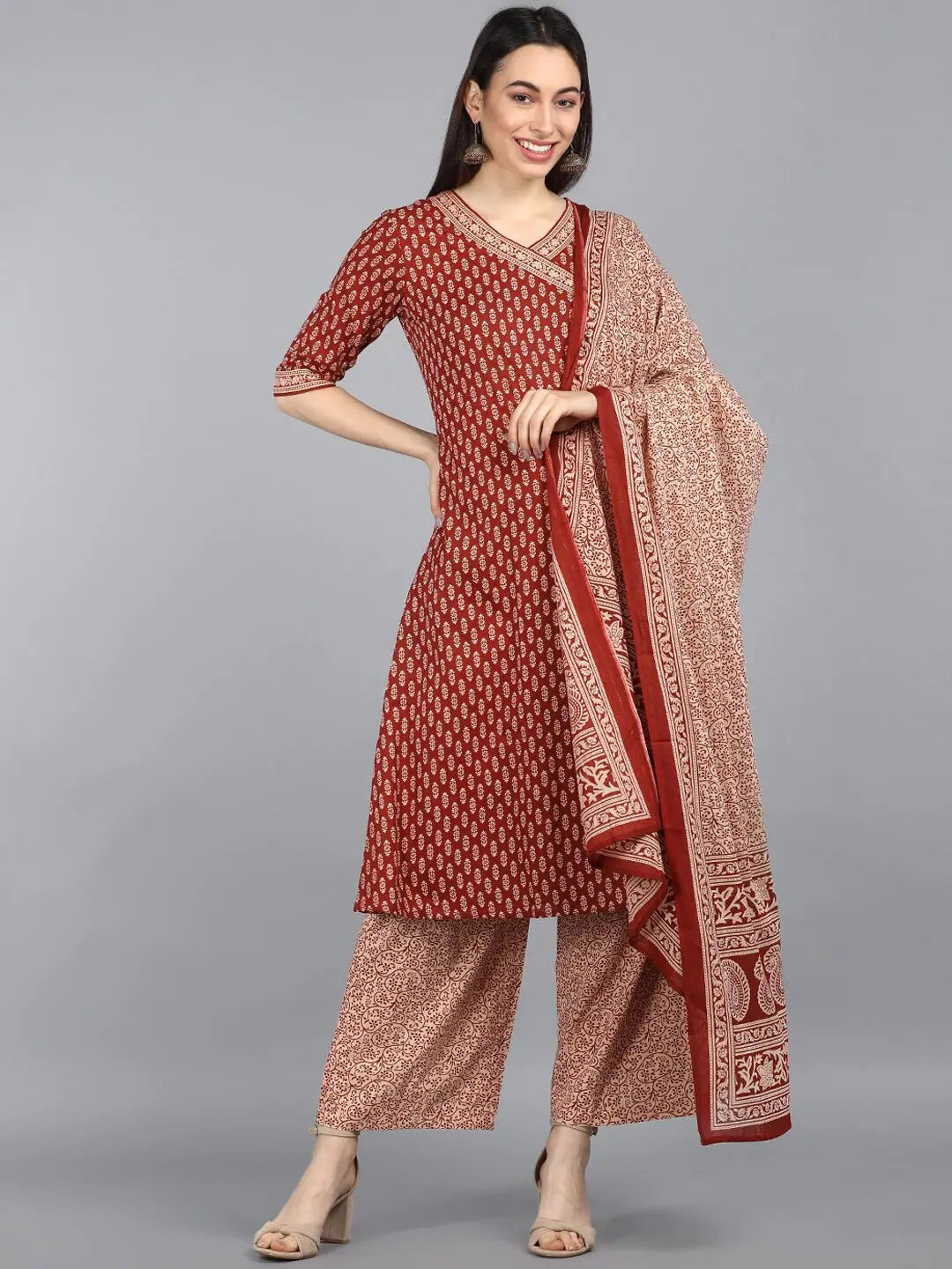 Ahika Pure Cotton Printed Kurta Pant Dupatta-VKSKD1057AB_S