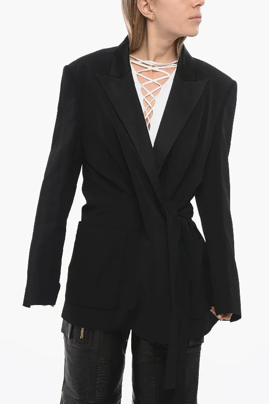 Balmain Satin Lapel Wrap Blazer