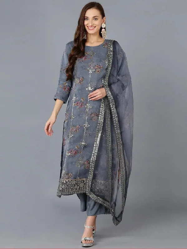 Ahika Women Organza Embroidered Floral Printed Kurta-PKSKD1753_XS