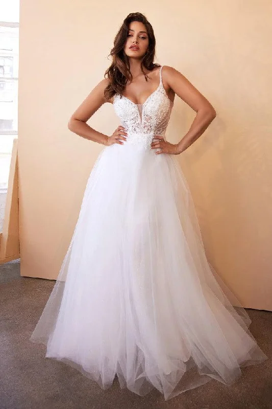 Cinderella Divine CD0195W Sleeveless Tulle A-Line Wedding Gown