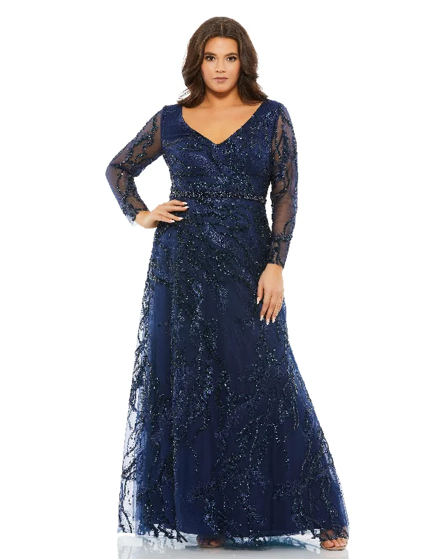 Mac Duggal 67922 Fabulouss Long Sleeve Formal Plus Size Dress