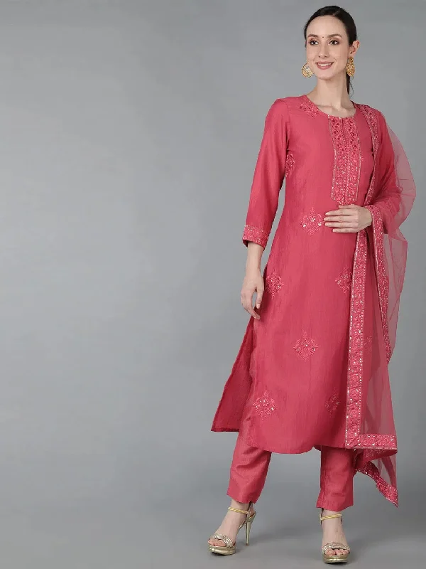 Ahika Women Poly Silk Embroidered Kurta Trousers-PKSKD1270A_XS