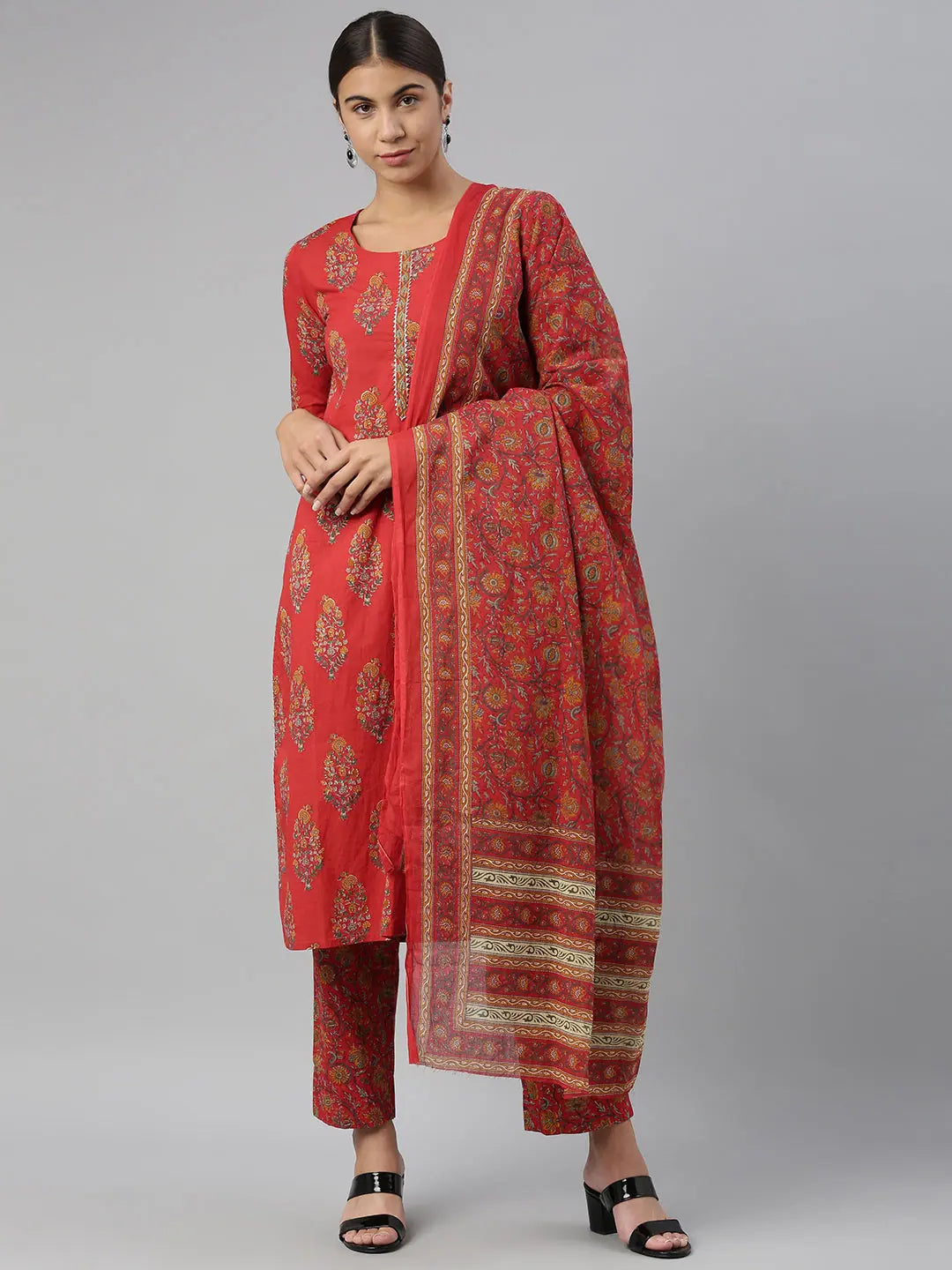 Ahika Women's Cotton Printed Kurta Palazzo Dupatta-VKSKD1049E_L