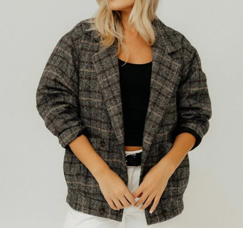 Double Breasted Jacket In Grey Plaid