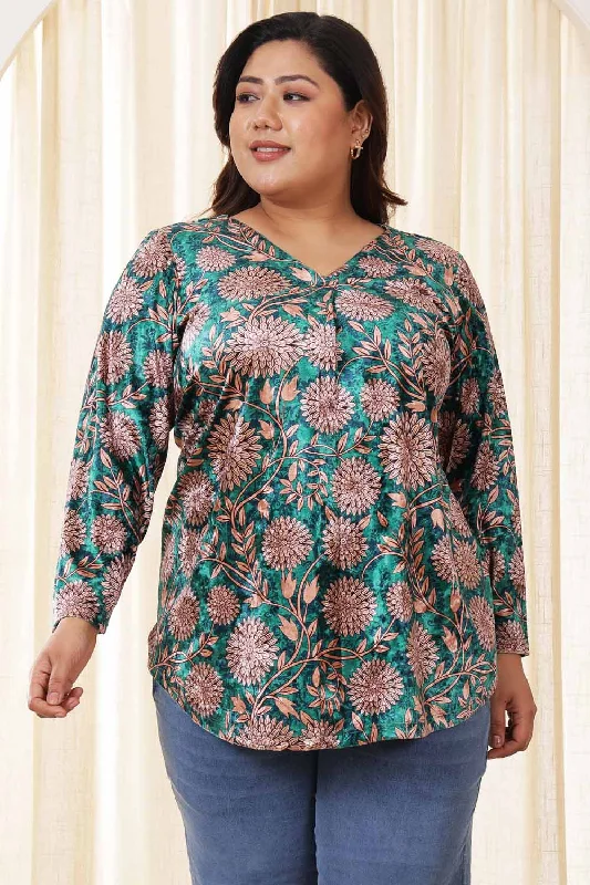 Plus Size Green Floral Velvet Top