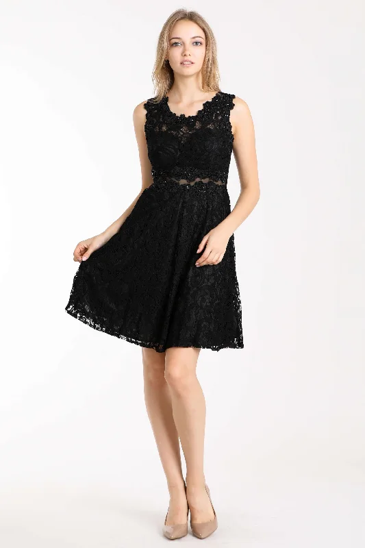 Cinderella Divine CF175 Short Black Lace Homecoming Prom Dress