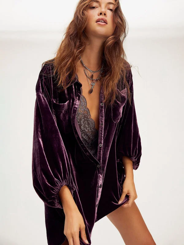 Oversized Velvet Mid-Length Shirt