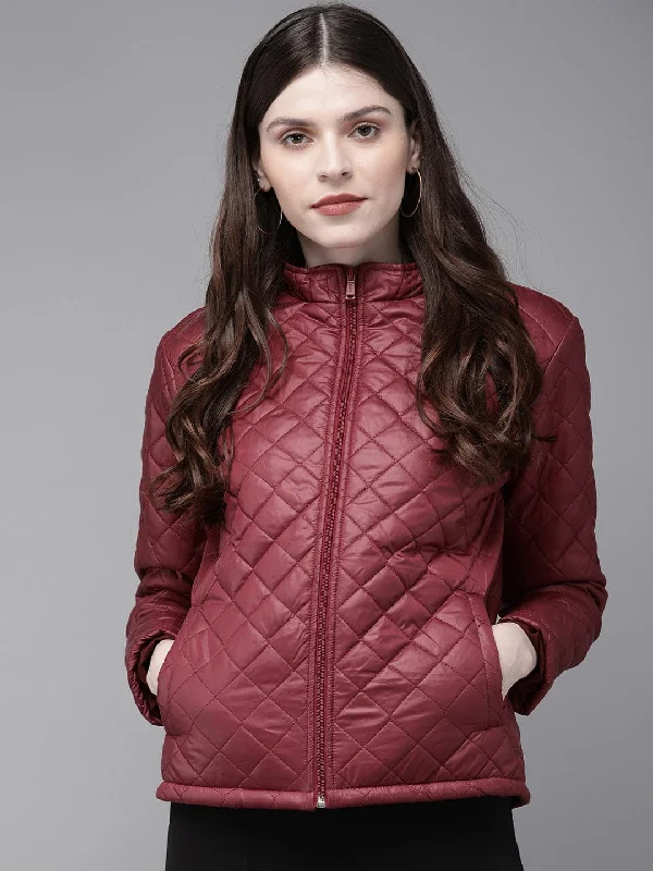 Burgundy Quilted Hooded Puffer Jacket