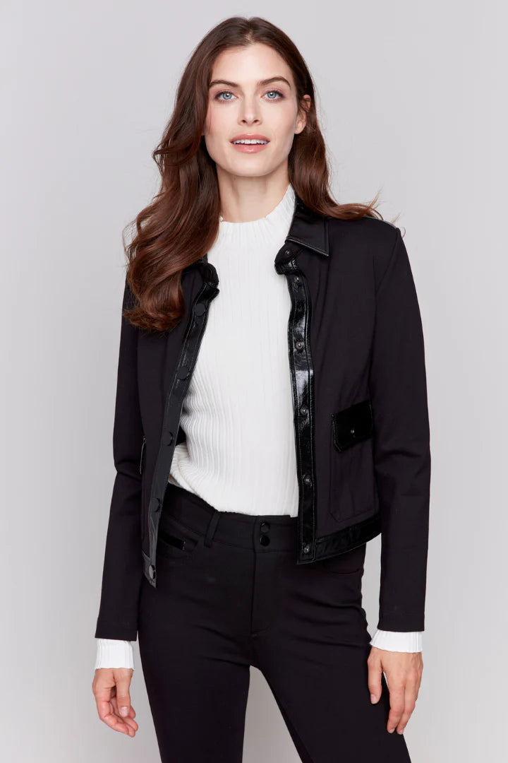 Charlie B Long Sleeve Jacket With Pleather Details - C6343-633B