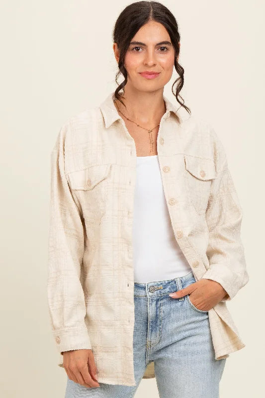 Ivory Plaid Textured Shirt Jacket