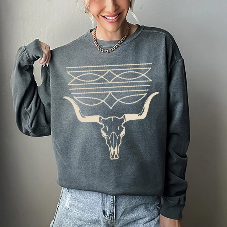 Lala Sista Western Stitch with Cowskull Graphic Sweatshirt