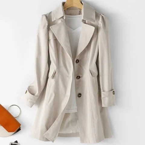 Women's Trench Coat Long Sleeve Button Front Fitted Jacket Autumn Winter Fashion All Sizes