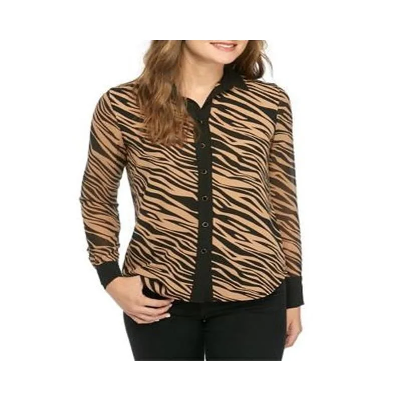 Anne Klein Women's Button up Zebra Print Shirt Brown