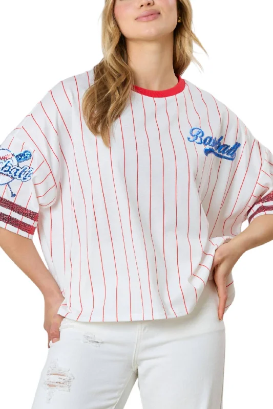 Baseball Time Shirt In White/red