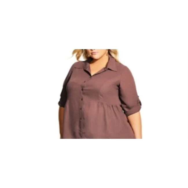 City Chic Women's Trendy Plus High Low Collared Shirt -Nutmeg Size 20W