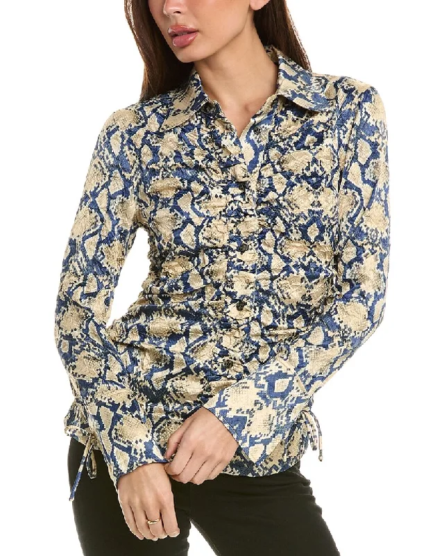 GANNI Crinkled Satin Fitted Shirt