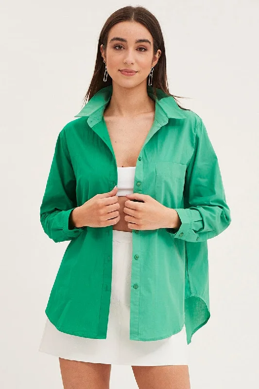 Green Relaxed Shirts Long Sleeve Colour Block