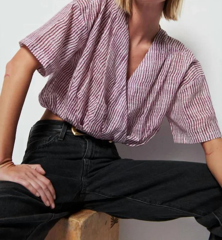 Josephine Wrap Front Shirt In Wavy Stripe