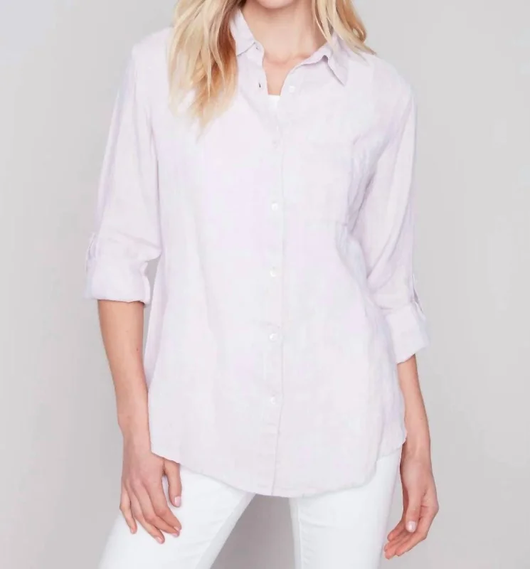 Linen Button Down Shirt In Lavender