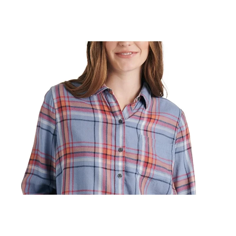 Lucky Brand Women's Classic Plaid Contrast Button-Up Shirt Blue Size Small