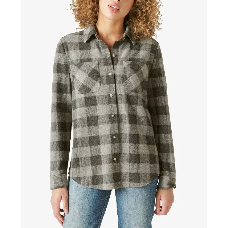 Lucky Brand Women's Plaid Cotton Knit Button Up Shirt Gray Size Xx-Large