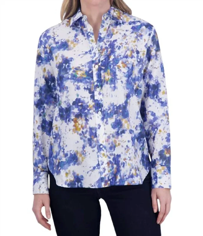 Meghan No Iron Abstract Floral Shirt In Blue Multi